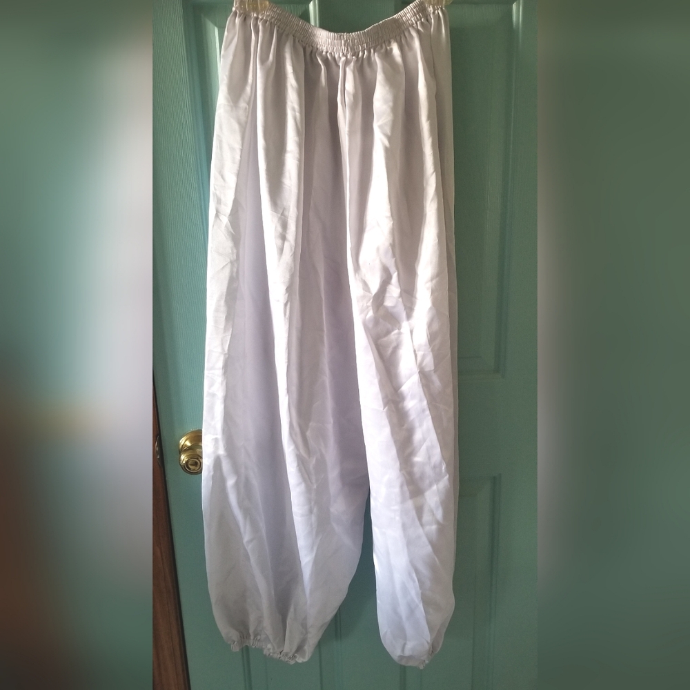 UniquEssentials Silvery White Satin Harem Pants for Bellydance